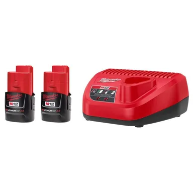 Milwaukee 48-59-2420P, accessory: M12 12V Lithium-Ion Compact 2.0 Ah Battery Pack (2-Pack) Starter Kit with Charger